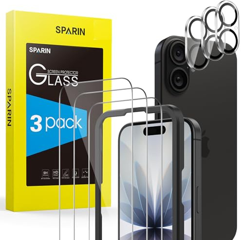SPARIN Panzer Schutz Glas für iPhone 17, 3+3 Stück | Anti- Kratzer, Bläschenfrei, 3 folie und 3 Kameraschutz, Einfache Installationshilfe