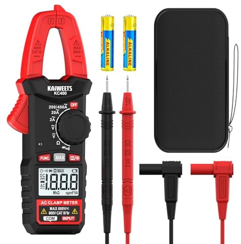 KAIWEETS Digital Stromzange, Tragbares Strommesszange 400A AC, 600V AC/DC, 2000 Counts, Auto Range Spannungsprüfer, Messgerät für Strom, Spannung, Widerstand, Durchgang & Diode, KC400