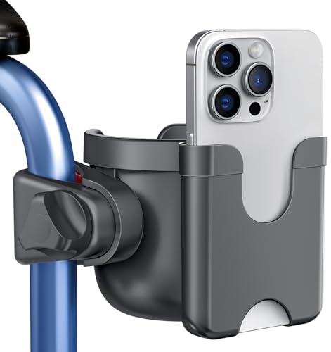Guiseapue Wheelchair Cup Holder: Universal Cup Holder with Phone Holder, Adjustable Rollator Wheelchair Accessories for Walker, Mobility Scooter, Rollator, Bike, Strollers, Gifts for Seniors & Adult