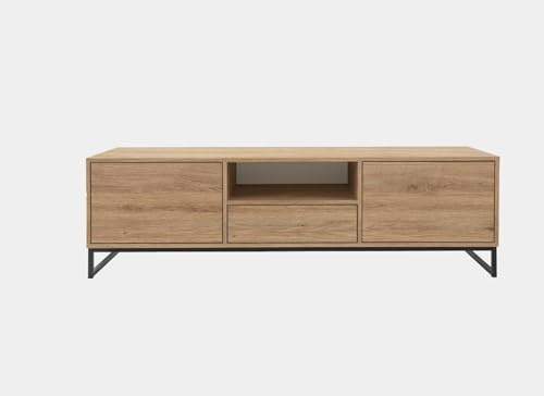 Masseno TV-Schrank AZIR 160 cm Fernsehschrank mit 1 Schubladen und 2 Türen TV-Lowboard für Wohnzimmer Modern 160x45x48,5 cm Eichefarben