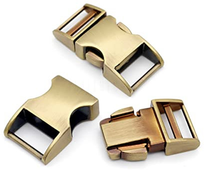 CRAFTMEMORE Metal 1/2 inch Adjustable Clip Lock Buckle for Belt, Paracord Bracelet, Pet Collar, 5 pack, Brushed Brass
