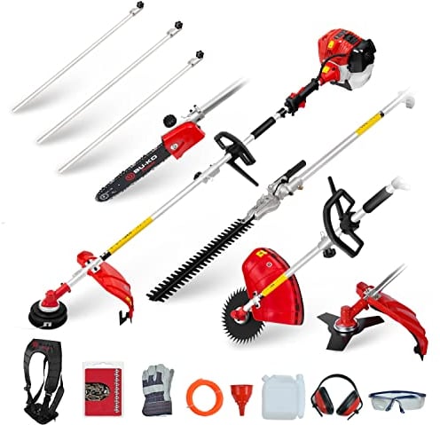 52cc Herramienta de jardín Multifuncional de Gasolina de Largo Alcance Que Incluye: Hedge Trimmer, Pruner Chainsaw, Cortador de Pincel con línea de Recorte Grueso de 2.4mm y Poste de extensión