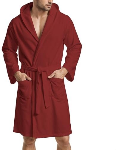 PETTI Artigiani Italiani Microfibre Bathrobe Men Women with Hood, Pockets, Belt, Unisex Quick Drying for Gym, Pool, Beach, Spa, Burgundy, L