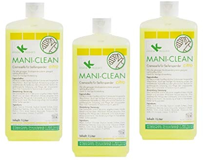 KK Mani-Clean Citro, Flüssigseife in 3x 1L Euroflasche, Cremeseife mit Zitronen-Duft, hautfreundlich und mild, rückfettend, ph neutral, kompatibel mit gängigen Spendersystemen