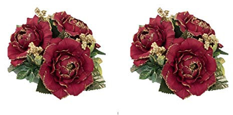 swerox Vela de Navidad anillo Camelia rosa burdeos y oro con cinta 2,5 cm – Juego de 2