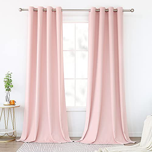 KEQIAOSUOCAI 1 Pair Baby Pink Curtain 95 Inches Long for Living Room - Window Treatment Room Darkening Grommet Light Blocking Curtain Drapes for Gilrs Kids Nursery, Pink, 52 x 95 Inch