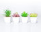 DuHouse Fake Succulents Plants Künstliche Topfimitatpflanze in kleinen weißen Plastiktöpfen für das Home Office Badezimmer Gartendekor 4er-Set (grün)