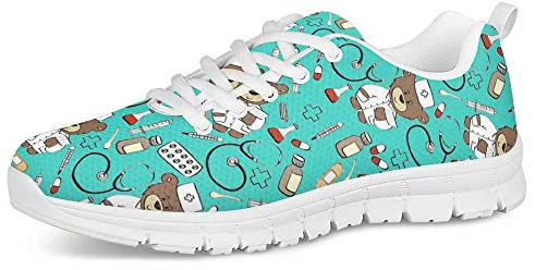 POLERO Nurse - Zapatillas de Mujer para Enfermera, Ligeras, para Correr, Caminar, Malla, Planas, para Tenis, para Mujer, Deportes, Apartamentos, 39 EU, Azul Claro