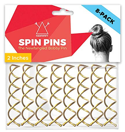 Hawwwy Spiral Bobby Pins 8 Pack Spin Pins, Easy & Fast Bun Maker Twist Hair Pins for Women Kids, Updo Hair Accessories, Messy Bun Tool, Perfect Small Bun Bobbypins Bobbie Fashion (Gold 2 Inches)