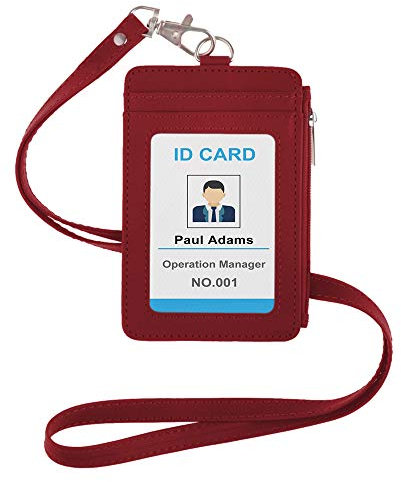 GOGO - Porta badge con chiusura a cerniera, 2 lati, PU Porta Tesserino in stile verticale con tasca e cordino