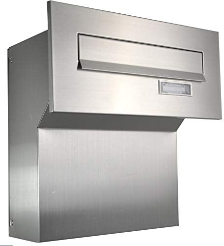 Mauerdurchwurf Briefkasten 100% Edelstahl V2A gebürstet 190-260 [mm] 3 Schlüssel Frontplatte: 160 x 350 [mm]