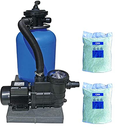 well2wellness Système de Filtre à Sable pour Piscine Top 500 + 2 x 20 kg Verre filtrant 0,5-1,0 mm