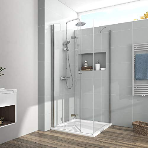 EMKE Duschkabine 80 x 75 x 185cm Eckeinstieg Falttür Dusche 180º Klappbar Duschwand Duschabtrennung mit 6mm ESG Sicherheitsglas mit Nano Beschichtung