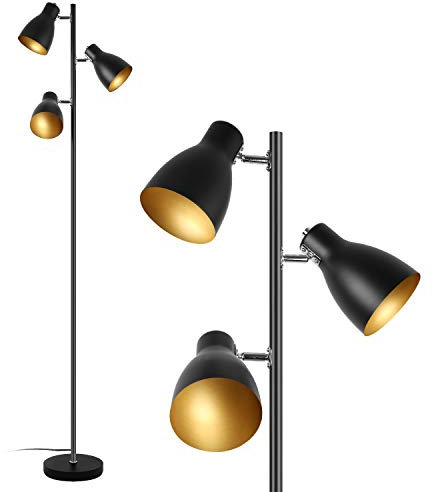 Eusamxon 3 Lights Floor lamp Rotatable for Living Room,Retro Industrial Floor lamp Black -Golden Adjustable Standing Reading Floor Lamps|E27 Socket Max. 25W*3 | 166cm