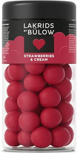 LAKRIDS BY BÜLOW - Strawberries & Cream - 295g - Dänische Gourmet Lakritz-Kugeln - Süßer Lakritzkern umhüllt von Weißer Schokolade, Erdbeer und Sahne