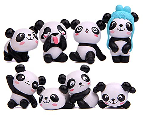 Panda Cake Topper,8 PCS Panda Figures Cute Miniature Panda Mini Animal Figurines Gifts for Girls Miniature Garden Ornament Gardening Doll Cake Decoration for Kid Party