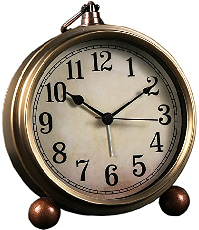 SWHONG Leise, Nicht tickende römische Retro-Bronze-Tischuhr, Metall-Wanduhr für Wohnzimmer, Schlafzimmer, Büro, 13 * 15cm