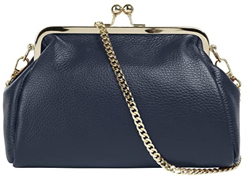 Cluty Abendtasche Echt Leder Damen Made in Italy | elegante 2in1 Clutch | wandelbare Schultertasche mit Bügelverschluss