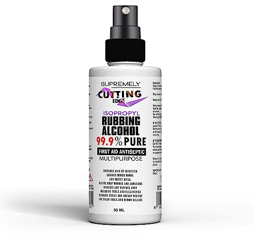Isopropyl Rubbing Alcohol 99.9% Multipurpose First Aid Antiseptic Infection Preventor Massaging & Sponge Baths & All Over Cleaner Disinfectant (50ml with Spray)