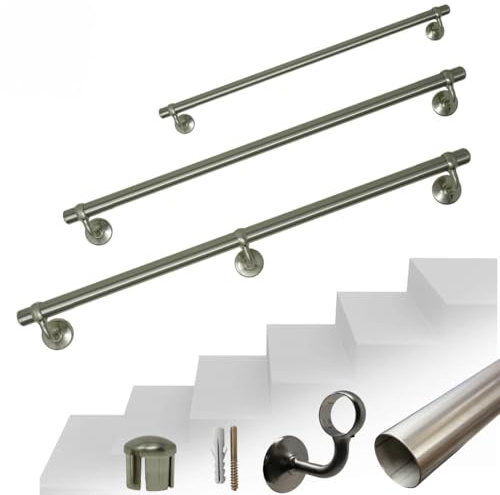 Parpyon® Corrimano a muro Scala Tubo passamano in Acciaio Inox Prodotto 100% Italiano con supporto Kit montaggio FACILE fai da te scale e balaustra (Acciaio Satinato, 100cm)