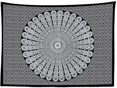 Ulticool - Mandala Noir Blanc Hippie Bohemian - Tapisserie murale - 200x150 cm - Grande tapisserie – Poster – Habillage – Toile - Peinture - Tapestry pour fenêtre de lit, mur ou plafond