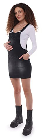 MAMAJEANS Como - Salopette Gonna Premaman, Vestito Salopette di Jeans, Abbigliamento Casual, Sportivo e Comodo - Made in Italy (S, Nero)