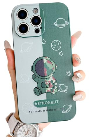 Yonds Queen for iPhone 14 Plus Cute Case, Cartoon Cool Astronaut Space Planet Moon Design Stylish Bumper TPU Protective Anti-Slip Shockproof Fashion Case(Green Planet, iPhone 14 Plus)