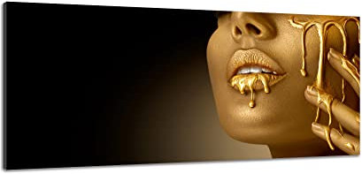 Visario Bild auf Leinwand der deutschen Marke 120 x 40 cm einteilig goldenes Gesicht 5755 Bilder Kunstdrucke Wandbild