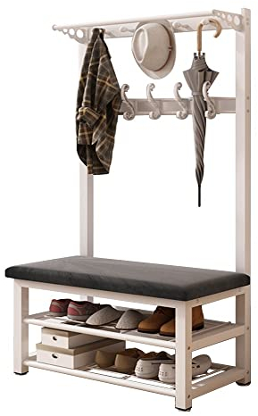 4 in 1 Garderobenständer mit Bank und Haken Multifunktionale Kleiderständer mit Schuhregal Garderobe Garderobenständer für Flur Wohnzimmer Ankleidezimmer 80/100 x33 x172 cm
