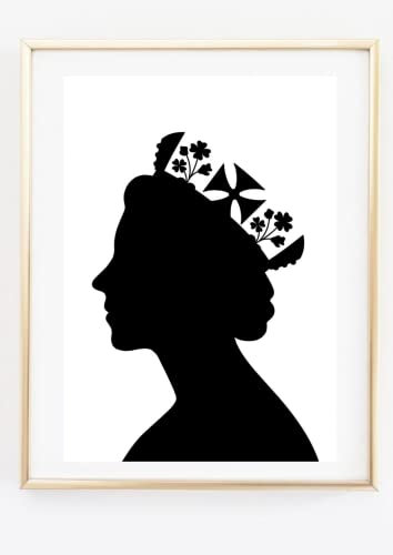 Din A4 Kunstdruck ohne Rahmen - Portrait Elisabeth II. Königin von England - Queen Elizabeth - Silhouette Profil - Modern Druck Poster Bild