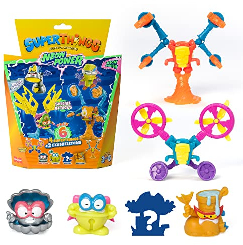 SUPERTHINGS RIVALS OF KABOOM Neon Power Serie, inkl. 4 (1 versilberter Kapitän) und 2 Exoskeletons, Pack 3 von 6