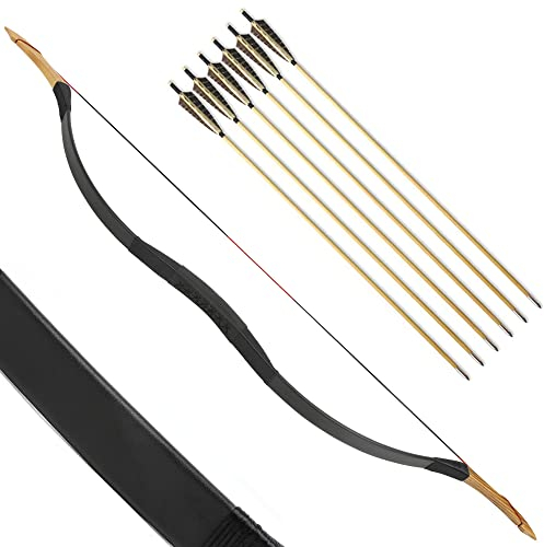 SHARROW Traditioneller Bogen Recurve Bogen und Pfeile Set Langbogen 20-50lbs Handgemacht Holzbogen Reiterbogen Sportbogen Jagdbogen für Erwachsene und Anfänger (40lbs, Typ 10)