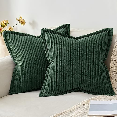 MIULEE Kordsamt Kissenbezug Weiche Kissenhülle Dekorative Sofakissen Quadratische Dekokissen Moderne Zierkissenbezug Gestreifte Kissenbezüge für Schlafzimmer 2 Stück 40x40 cm, Dunkelgrün