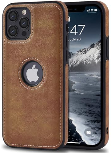 AIOVETEAB Cover Compatibile con iPhone 12/iPhone 12 Pro,PU Pelle Premium Custodia Slim Sottile Retrò Business Flessibile Antigraffio Case Posteriore Protettiva Per iPhone 12 (Marrone)