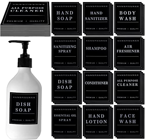 36PCS Waterproof Bottle Label, Bathroom Hand Soap and Lotion Labels Shampoo Conditioner Soap Dispenser Labels Stickers, Removable Cleaning Bathroom Labels for Glass or Plastic Bottles