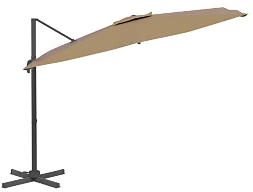 Yolola Ampelschirmständer Ampelschirm LED Solar 400x300 cm Marktschirmständer Kurbelschirmständer Sonnenschirmständer Balkonschirm Schirm Kurbelschirm Taupe