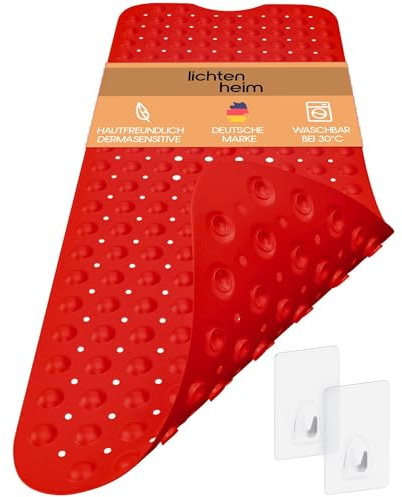 LICHTENHEIM Duschmatte rutschfest Sensitiv 100x40 cm - INKL 2 Haken - Badewannenmatte rutschfest - Antirutschmatte Badewanne BPA frei - Badematte schimmelresistent & waschbar (Feuer-Rot-Orange)