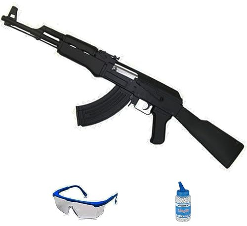 Ecommur. Cyma CM022B AK-47 Negra | Pistola eléctrica de Bolas de Airsoft 6mm + Gafas de protección + biberón 1000 0,20.