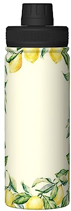 Wasserflasche mit Zitronen-Druck, Edelstahl, isoliert, 530 ml, Sport-Wasserflaschen für Männer und Frauen