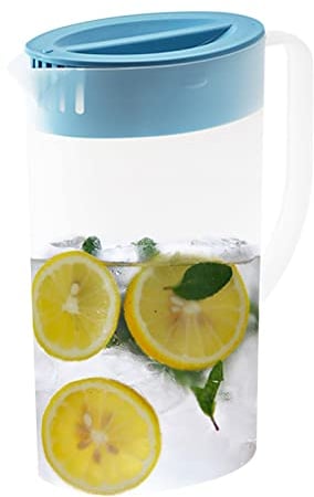 PW TOOLS Pichet À Jus Avec Couvercle, Pichet Plastique 2l, Réfrigérateur En Plastique, Pichet À Thé Glacé, Carafe À Eau Pour Réfrigérateur Pour Thé, Jus, Lait