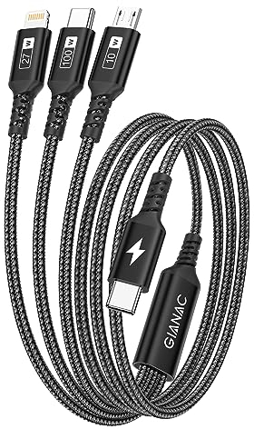 100W Câble USB C vers Câble Multi USB [1.2M] 3 en1 USB Câble avec puce E-Mark Charge Rapide Chargeur USB avec Micro USB Type C Lightning Connecteur pour Samsung;Macbook Pro/Air;iPad Pro;iPhone;Huawei