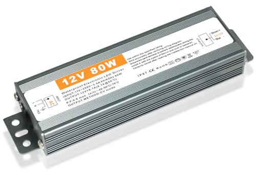 led trafo 12v 6.7A, IP67 Wasserdicht led transformator 12V 80w, trafo 230v auf 12V 80W, netzteil 12v für G4 GU5.3 MR11 MR16, Nicht Dimmbar, kein Flimmern, Kein Rauschen