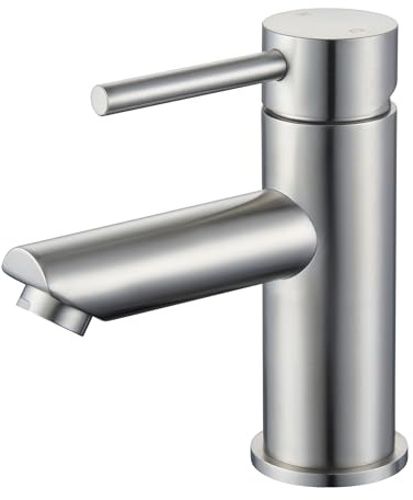 KPW Bathroom Basin Mixer Tap Brushed Nickel,Stainless Steel Bathroom Faucet | Single Handle Monobloc Basin Tap, Bathroom Sink Faucet (Includes G3/8 Connection Hoses)