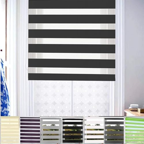 Moderne Tag-Nacht-Rollo 80 x 250 cm Sonnenschutz Sichtschutz Dachfenster Verdunkelungsrollo inkl. Montagematerial, für Fenster, Schwarz