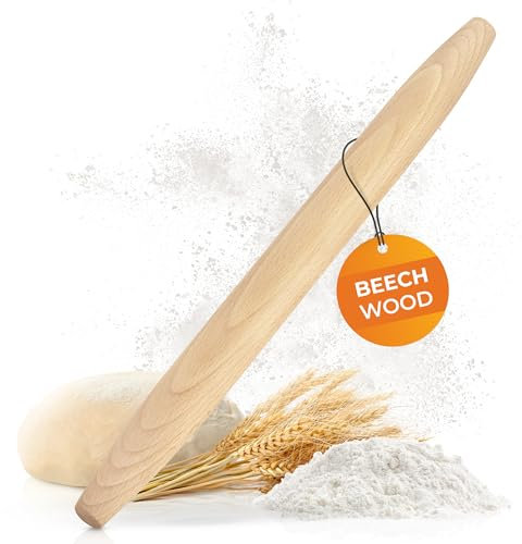 TIMELEOS Nudelholz - Französisches Teigroller zum Backen - Wellholz als Backzubehör - Backrolle aus Buchenholz zum Teigrollen - stabil & langlebig - Teigrolle (Buche, 1x französischer Nudelholz)