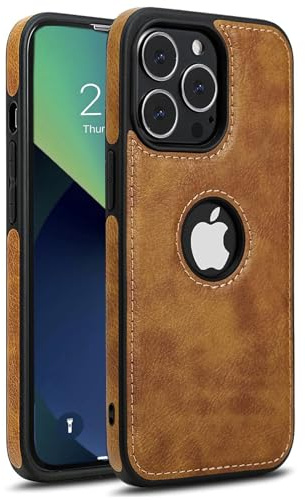 AIOVETEAB Hülle für iPhone 13 Pro, Premium PU Leder Anti-Rutsch Handyhülle, Stoßfest Vollständige Schutzhülle Cover Kompatibel mit iPhone 13 Pro,Braun