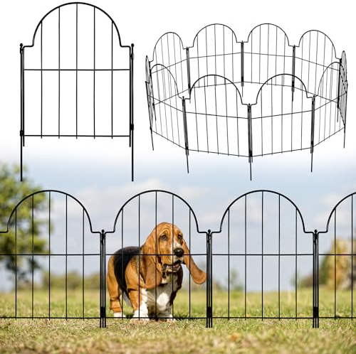 Thealyn Clôture de jardin décorative en métal - 10 panneaux - 43 cm (H) x 3,3 m (L) - Barrière pour chien, bordure paysagère avec piquets anti-creusement pour cour, pelouse, terrasse, parterres de