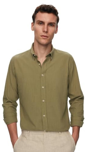 D'S DAMAT Leinenoptik Hemd Herren Langarm Slim Fit, 100% Baumwolle Atmungsaktiv Freizeithemd Herren, Leichte Kleidung Herren, Schickes Männer Hemd, Sommer Shirt, 6 Farboptionen, S M L XL X | Grün - xl
