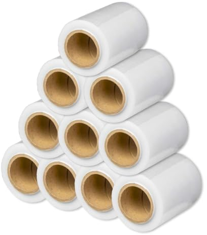 Pak Technik Stretchfolie Minirolle 23my transparent 300g 10 Stück, Länge 260m, Breite 10cm, Verpackungsfolie auf Rolle, Folie Für Möbel, Umzugsfolie, 10 Rollen