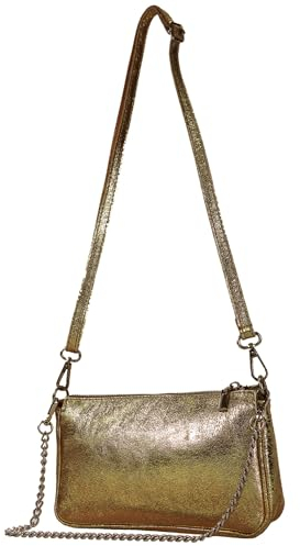 modamoda de - T237 - Sac bandoulière petit en cuir italien, Doré vieilli métallisé, s